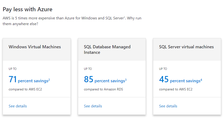 Azure marketing themselves as a cheaper and better alternative to AWS.