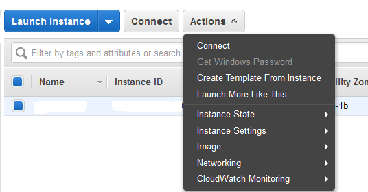 Select Actions instance and state stop