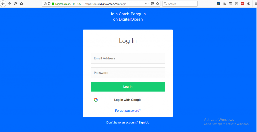 Logging in to DigitalOcean account