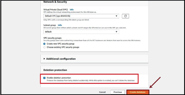 Configuring Database Network Security Group