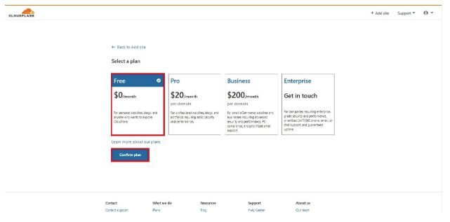 Choosing a plan for Cloudflare