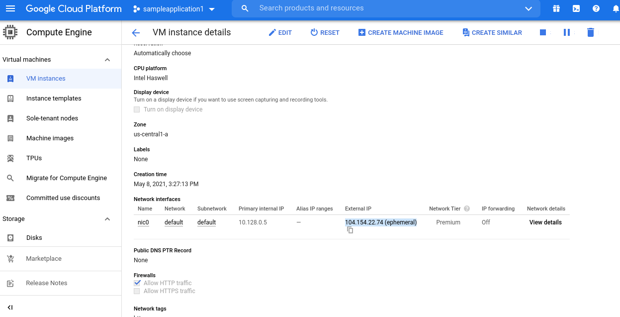 Instance Specification-Compute Engine