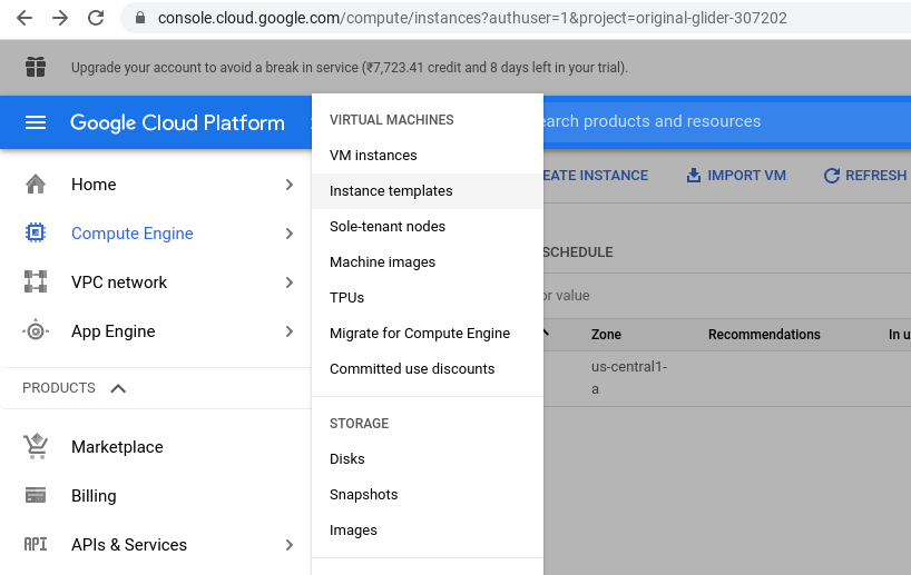 Selecting a instance template