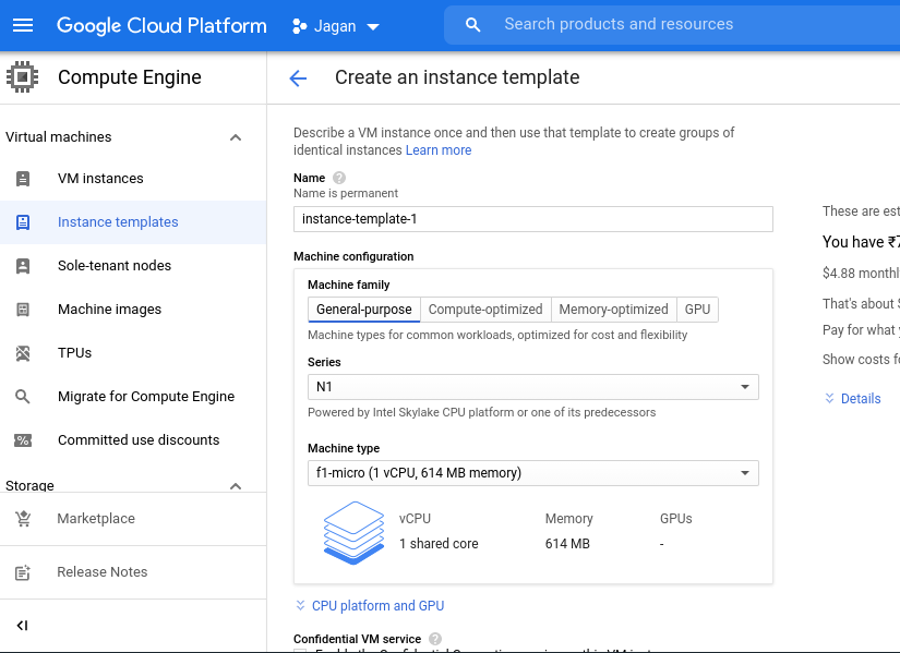 Instance template name