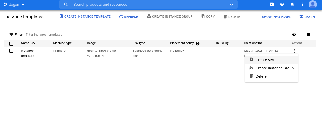 Creating VM using instance template