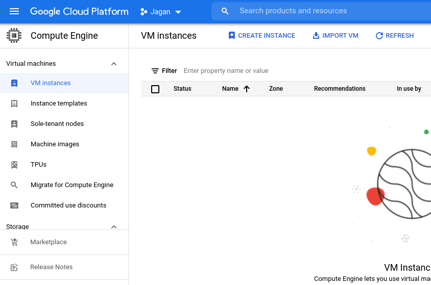 UI of VM instances