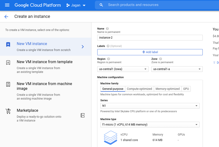 Filling the instance details