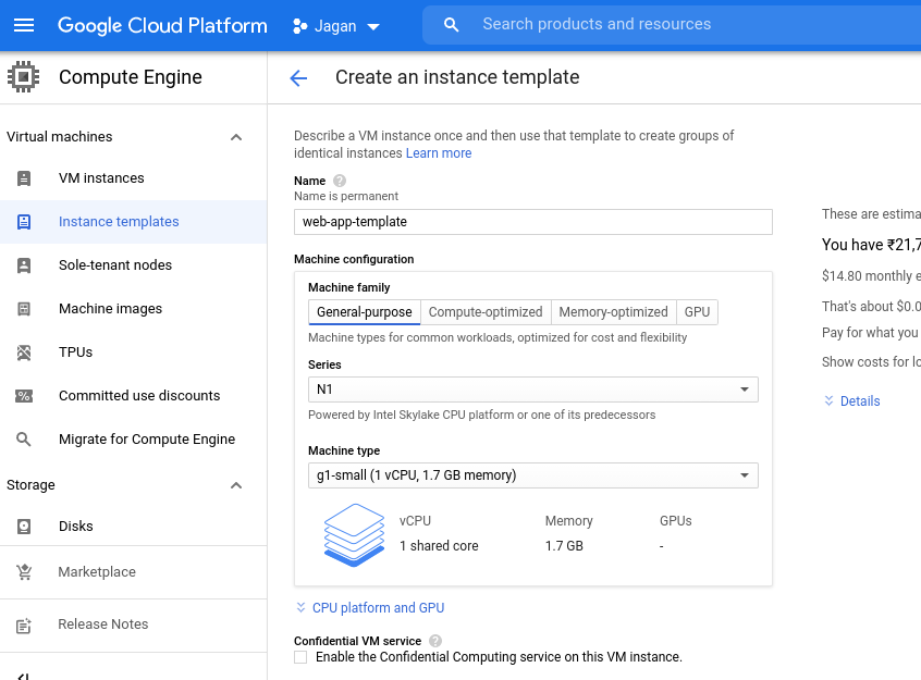 Instance template details