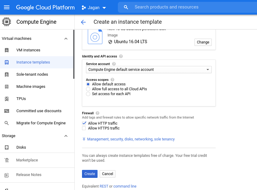 Creating instance template