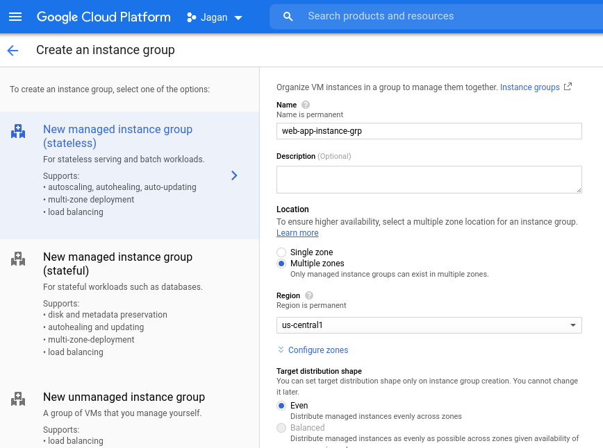 Creating a instance group