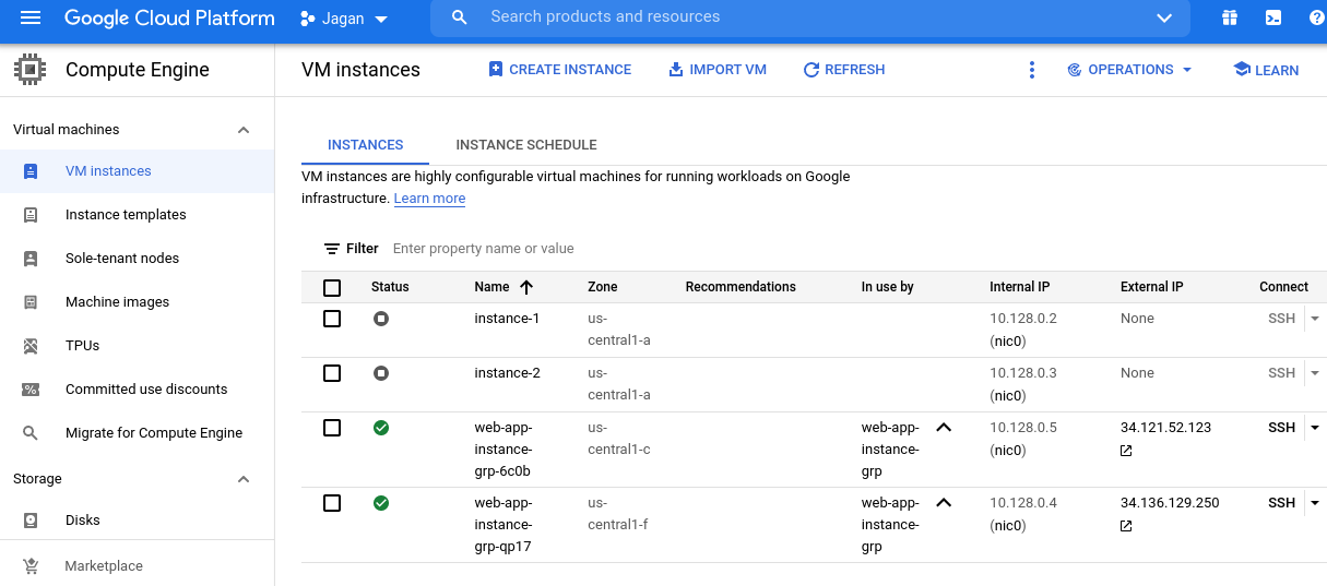 Instances from instance group