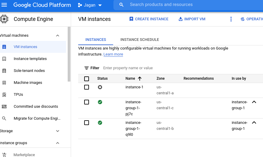 Instances in compute engine