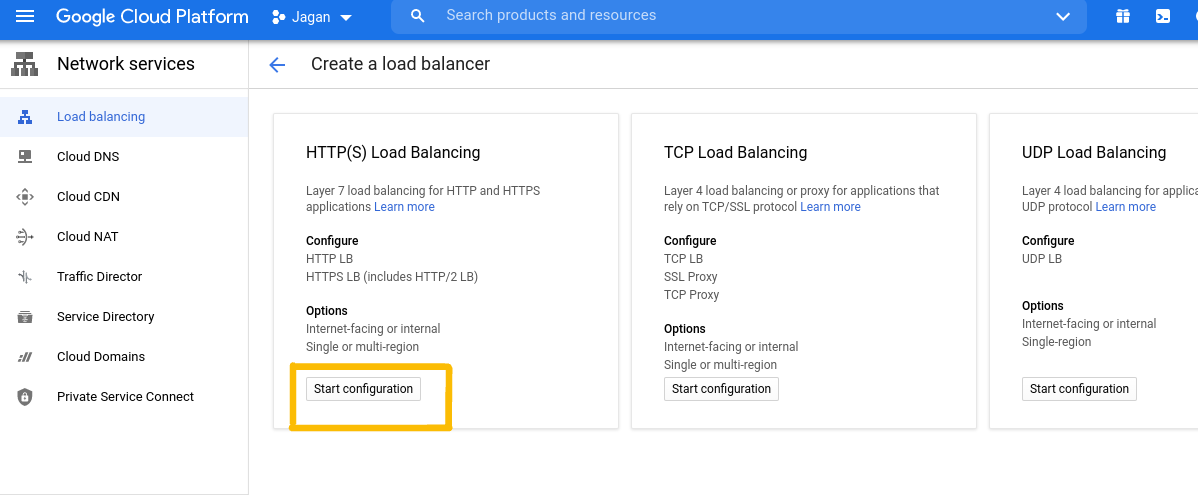 Selecting HTTP(s) Load Balancing