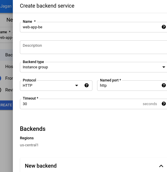 Creating the Backend service in Load balancer