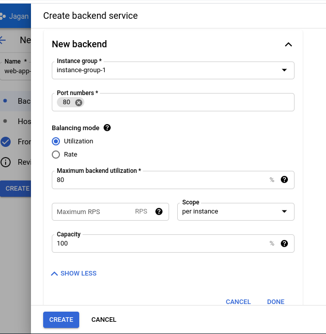 Creating the Backend service in Load balancer