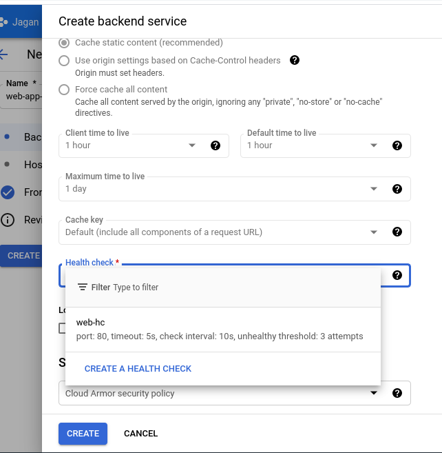 Creating the Backend service in Load balancer