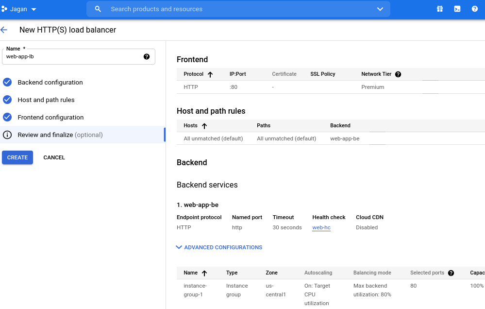 Reviewing and finalizing the load balancer