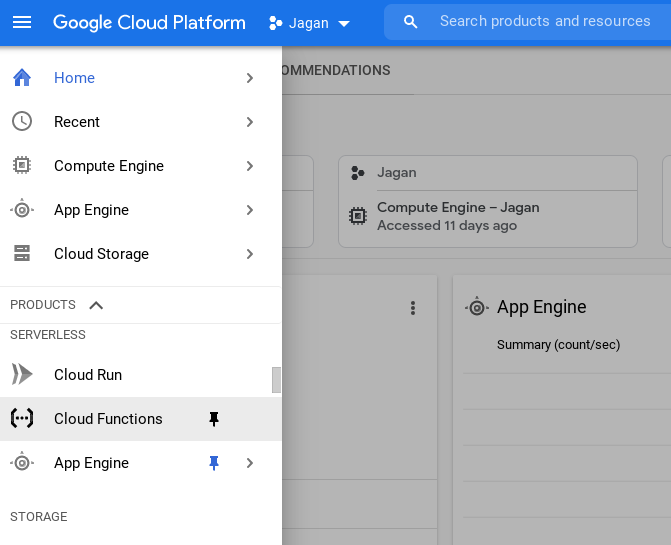 Navigating to Cloud Functions