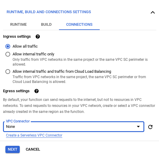 Allowing traffic in cloud function