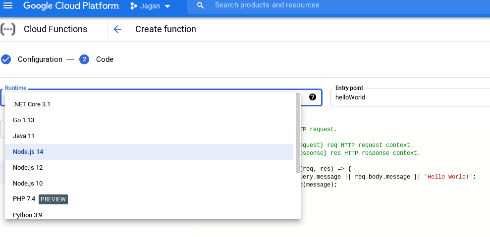 Choosing a Runtime in Cloud Functions