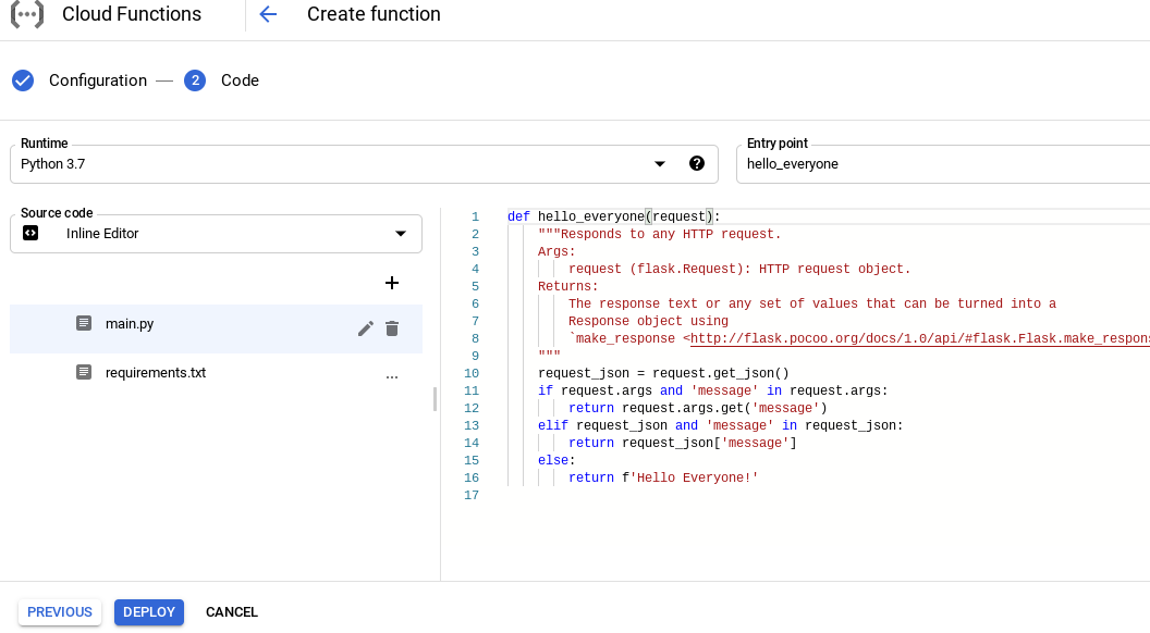 Deploying a Cloud Function