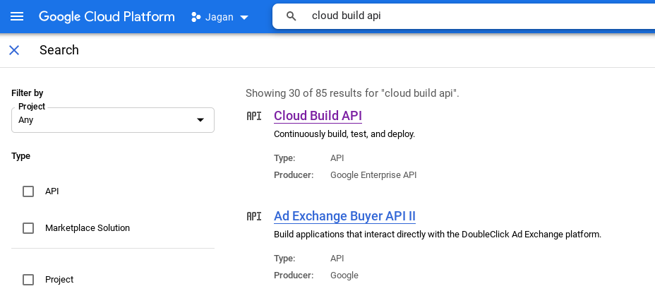 Enabling Cloud Build API