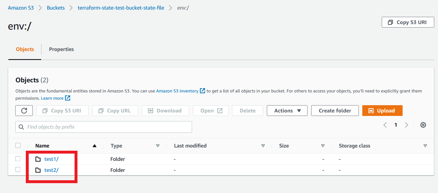 Terraform State File Workspace S3 test1 and 2