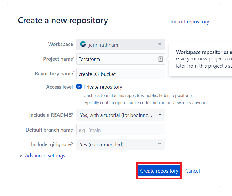 Bitbucket Create Repo