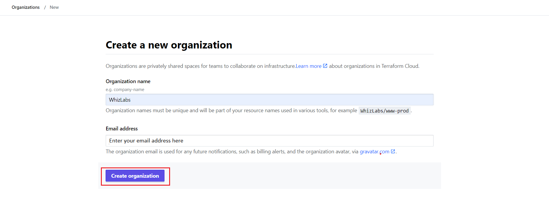 Terraform Cloud Create Organization