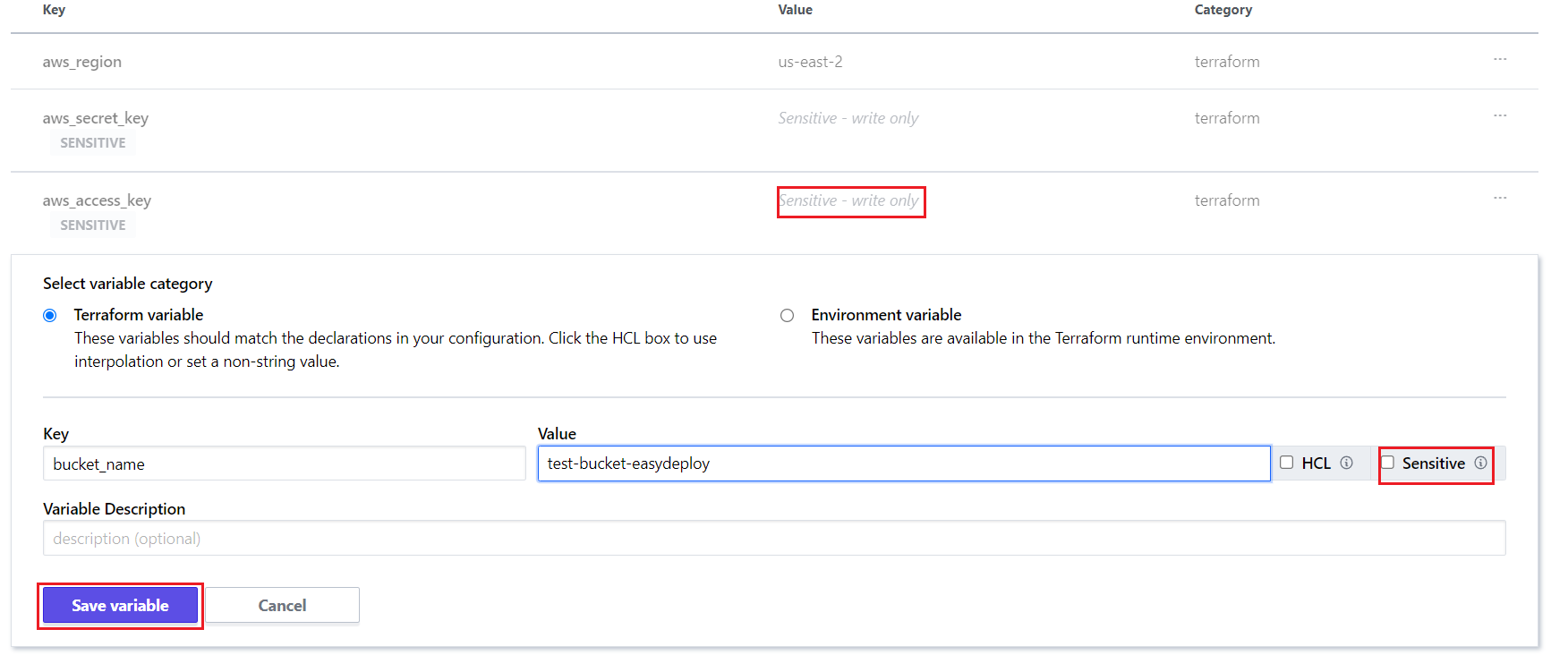 Terraform Cloud Sensitive Variable