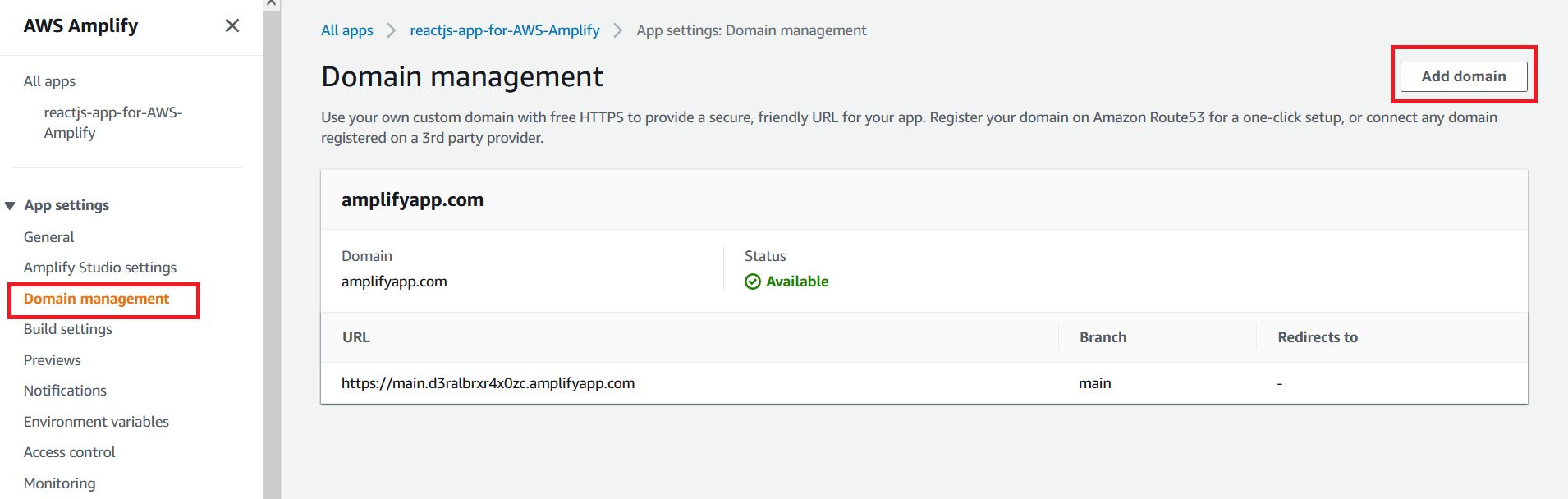 AWS Amplify Domain Management