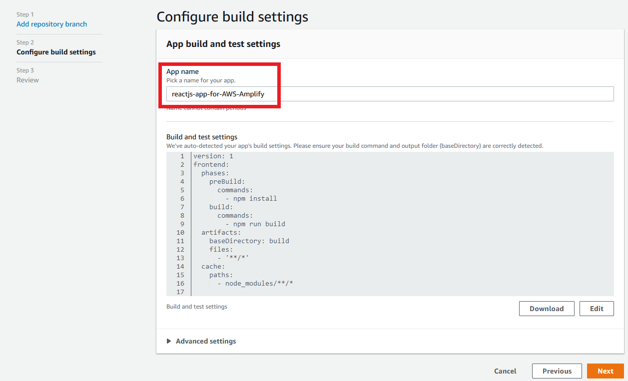 AWS Amplify Build Setting