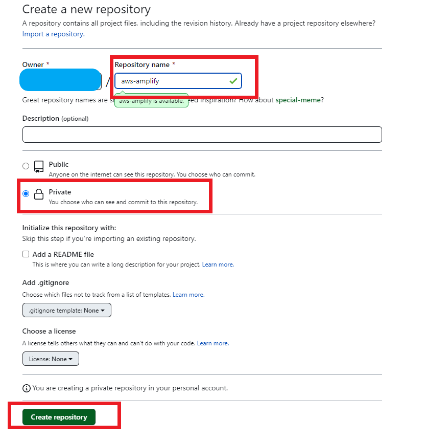 AWS Amplify Create Amplify Repository