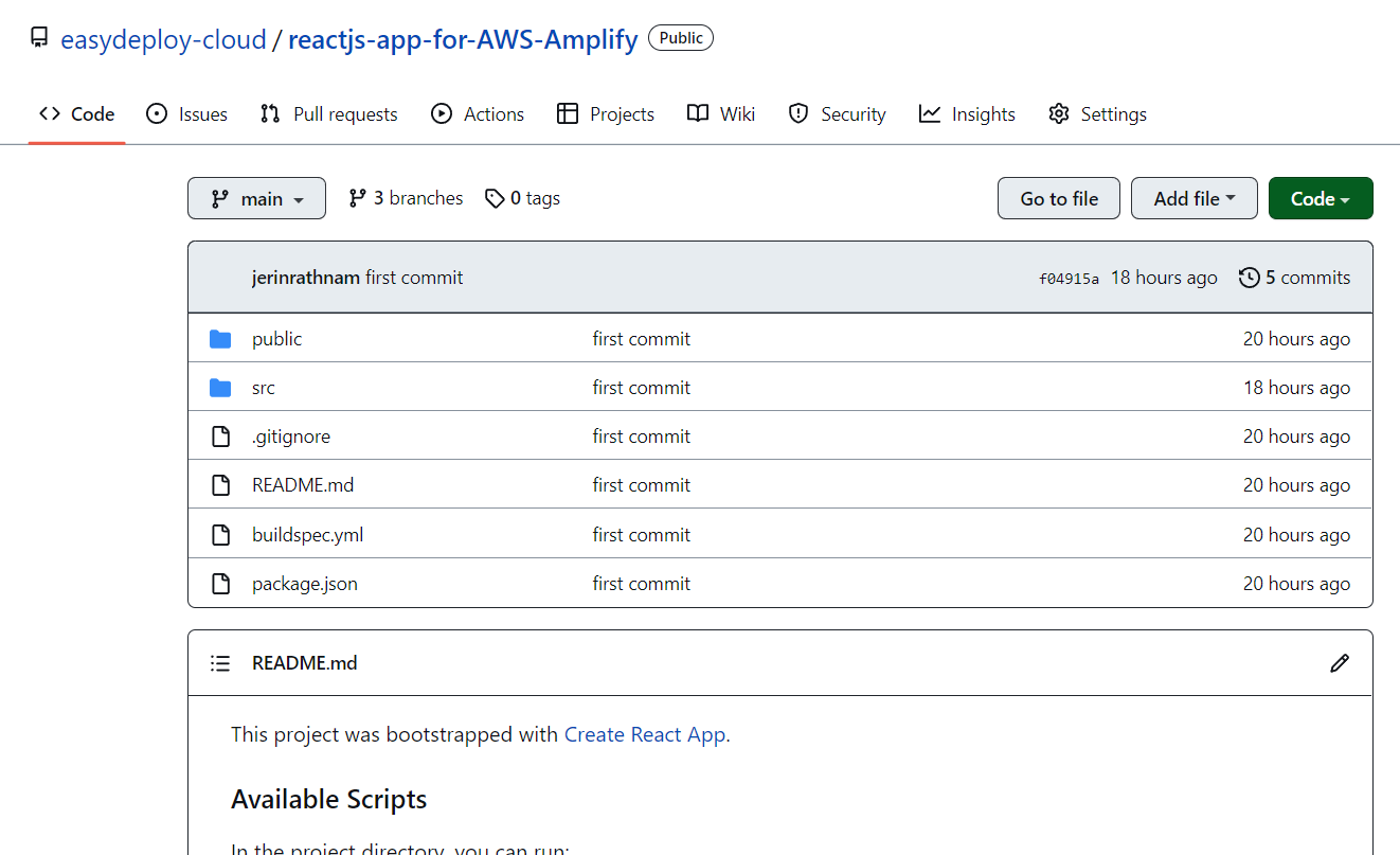 AWS Amplify GiHub Repo with Code