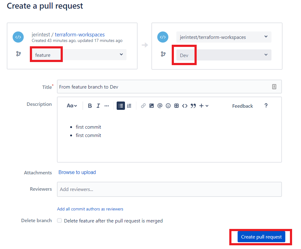 Terraform Workspaces Dev Create Pull Requests