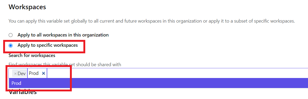 Terraform workspace Select Workspaces for Variable Sets