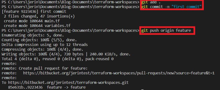 Terraform workspace git push Command