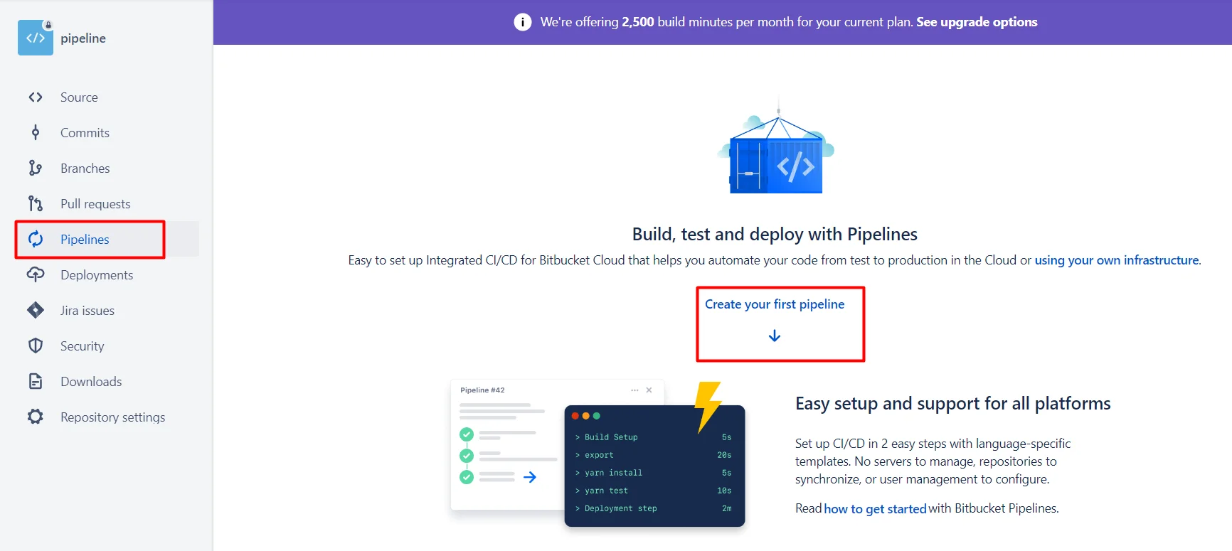 Clone a Bitbucket repository using Bitbucket Pipeline first pipeline