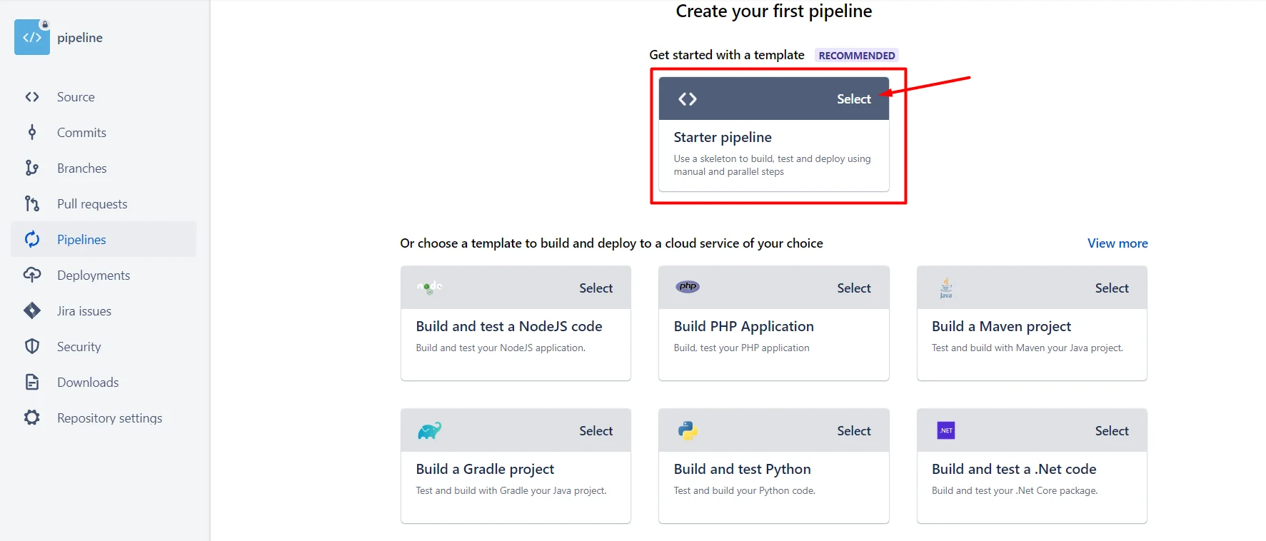 Clone a Bitbucket repository using Bitbucket Pipeline select