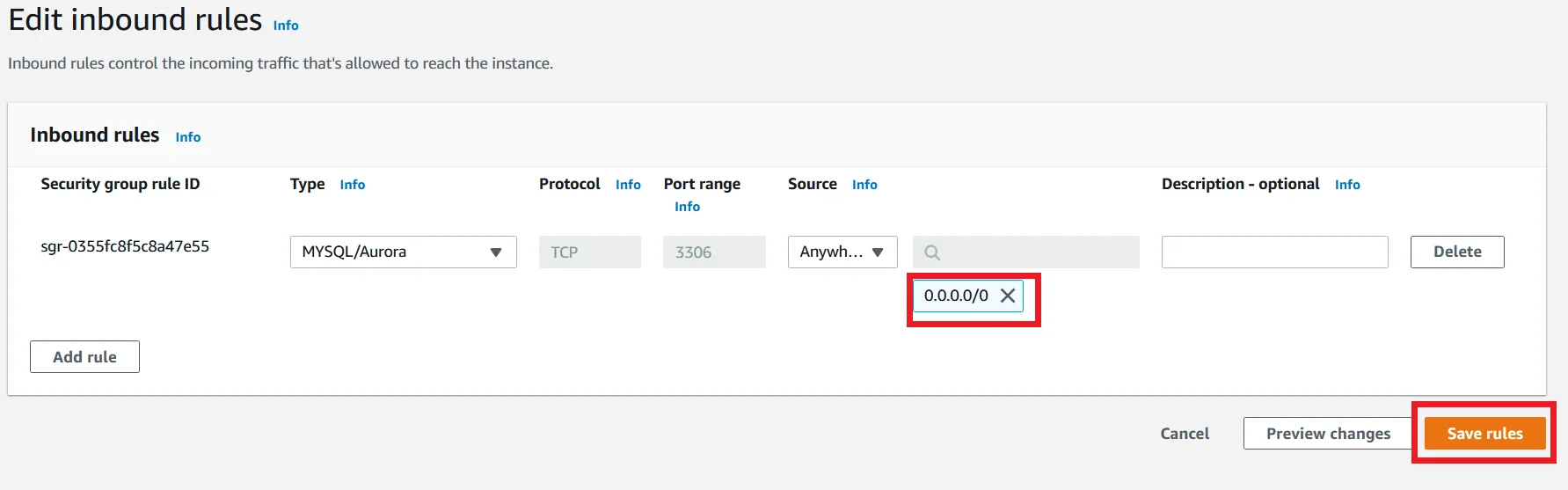 Upgrade MySQL 5.7 RDS DB Instance to Latest Version with Zero Downtime Edit inbound rules