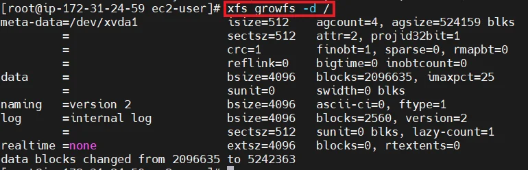 Increase Ebs Volume With Ec2 Execute XFS CommandA