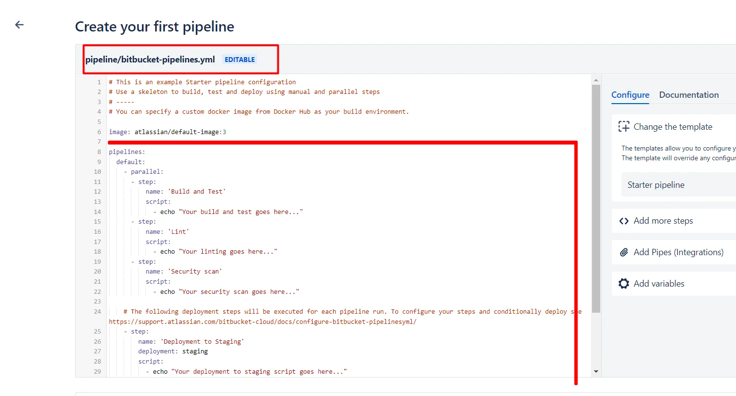 Clone a Bitbucket repository using Bitbucket Pipeline edit file