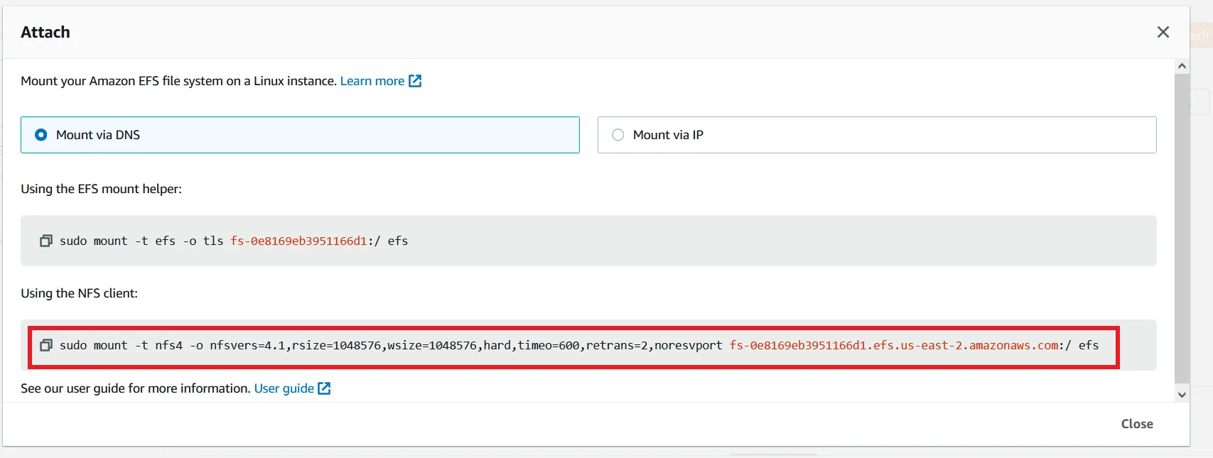 EFS mount with ec2 Mount via DNS