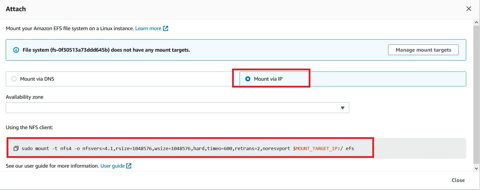 EFS mount with ec2 Mount via IP