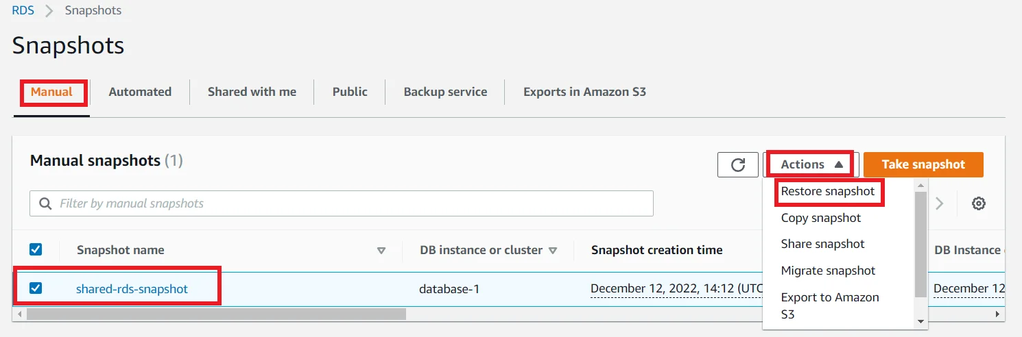 Share RDS snapshot different account Restore Snapshot in Account B