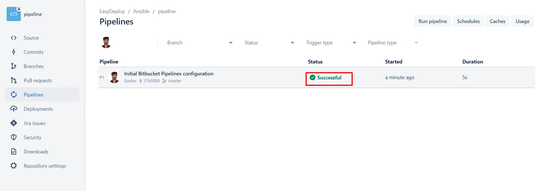 Clone a Bitbucket repository using Bitbucket Pipeline success