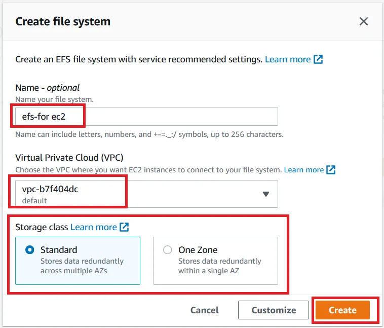 EFS mount with ec2 Create File System