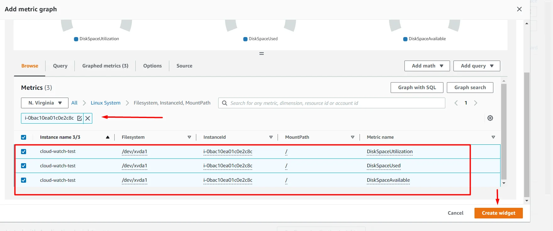 setup Memory(RAM) and diskspace monitor for EC2 instance in AWS CloudWatch instance metrics