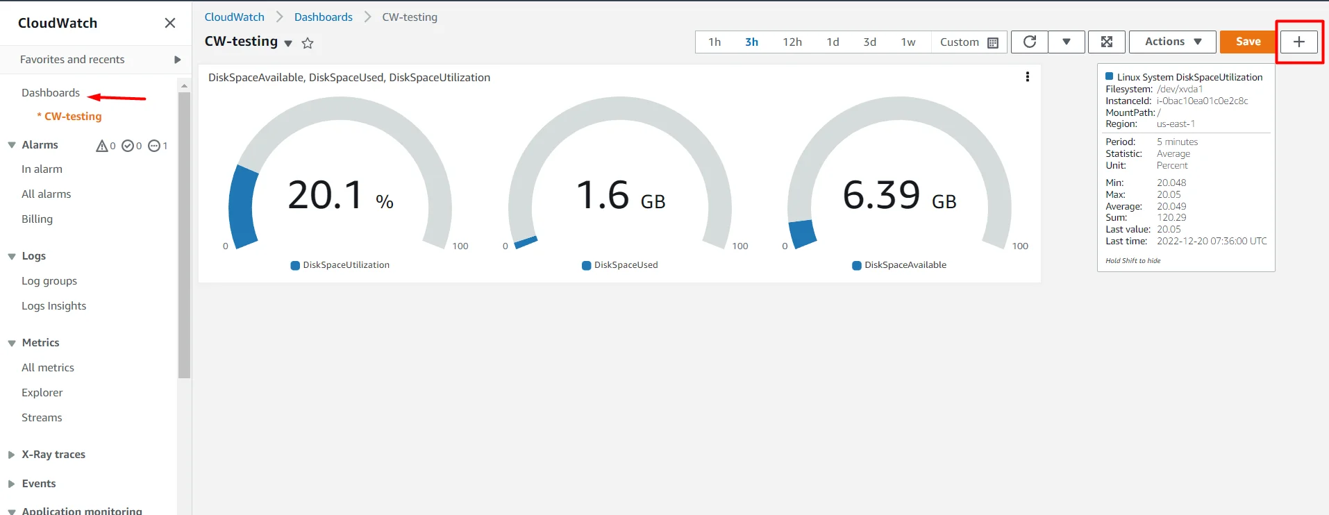 setup Memory(RAM) and diskspace monitor for EC2 instance in AWS CloudWatch disk