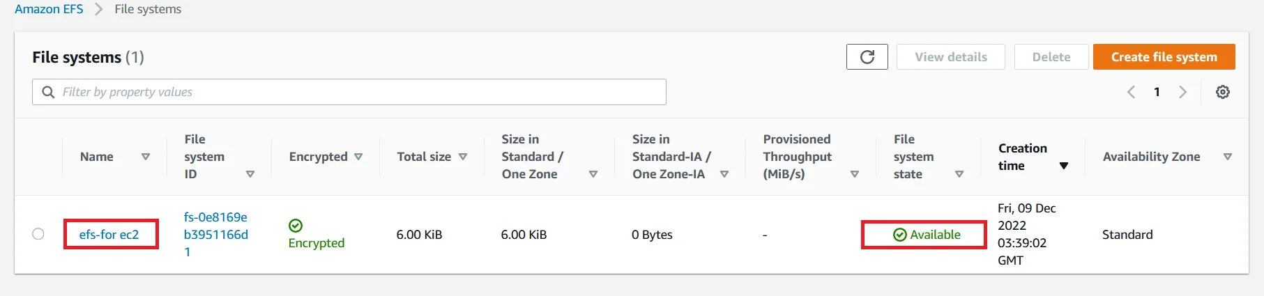 EFS mount with ec2 File System State Available